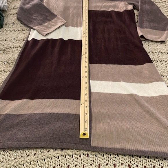 50% Viscose Brown, Gray, Tan, & White colorblock Midi Sweater dress women’s sz M - Picture 7 of 15
